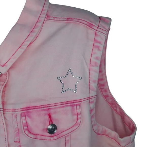 Claire France Sleeveless Stretch Jean Jacket  Faded Pink Salmon Orange Silver 16 - Picture 3 of 8